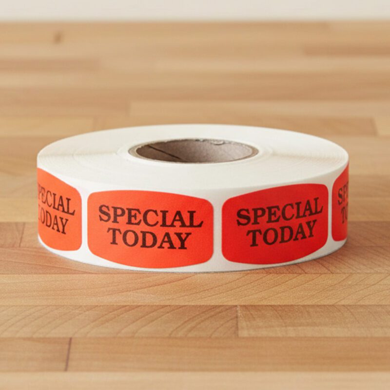 510091-Special-Today-Label special today sticker on a red label with black text