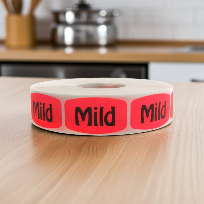 510120-Mild-Label-Stickers mild sticker on a red label with black text