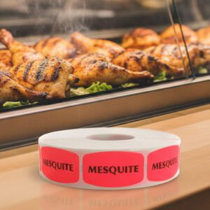 mesquite sticker on a red label with black text