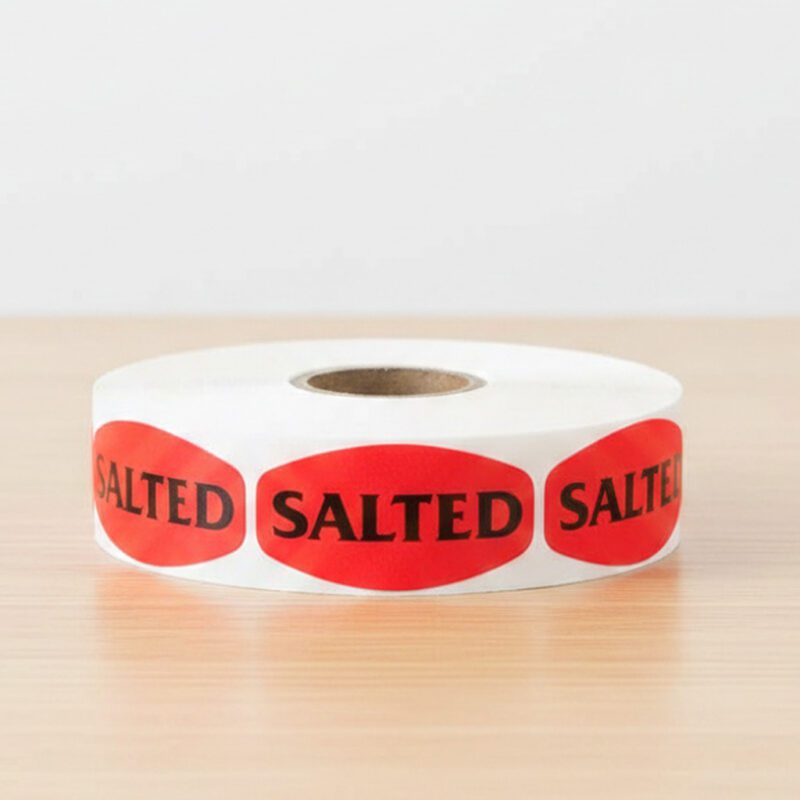 510180-Salted-Label salted sticker on a red label with black text