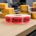 cheese label on a red dayglo sticker