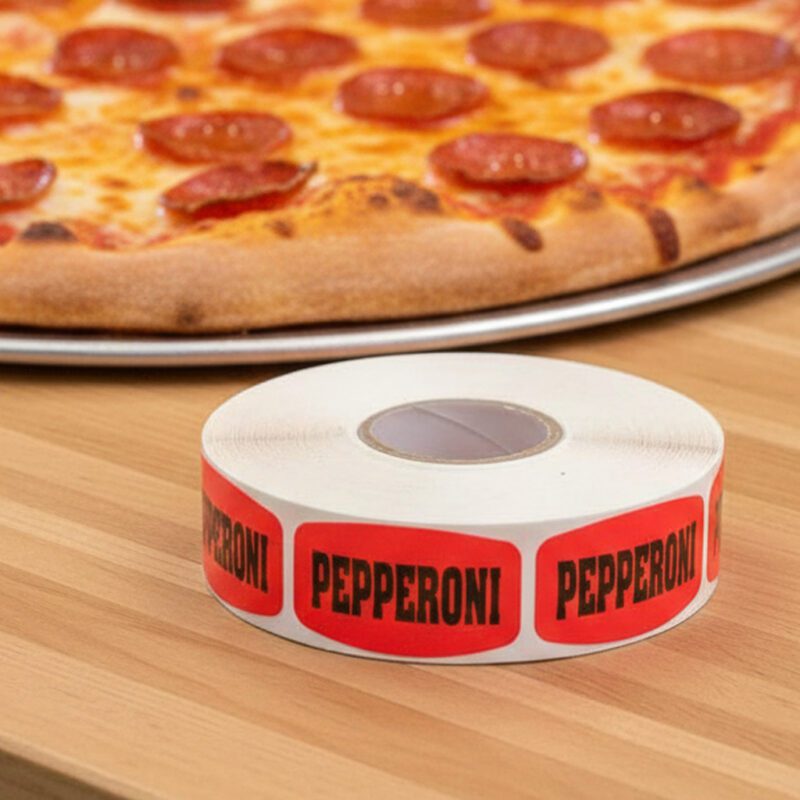 520048-Pepperoni-Label pepperoni sticker on a red label with black text