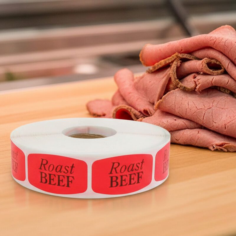 520054-Roast-Beef-Deli-Label roast beef sticker on a red label with black text