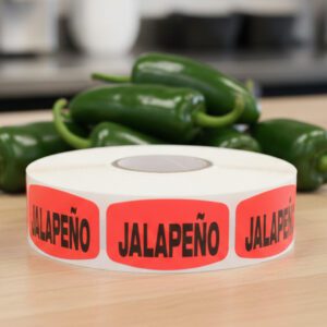 jalapeno sticker on a red label with black print