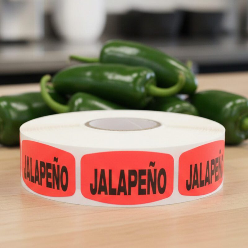 jalapeno sticker on a red label with black print