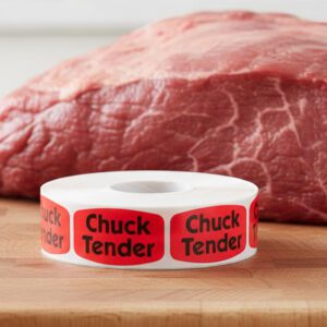 chuck tender sticker on a red label with black print