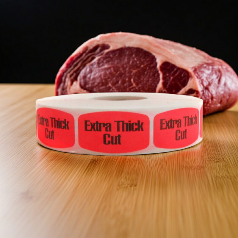 540047-Extra-Thick-Cut-Label extra thick cut sticker on a red label with black print