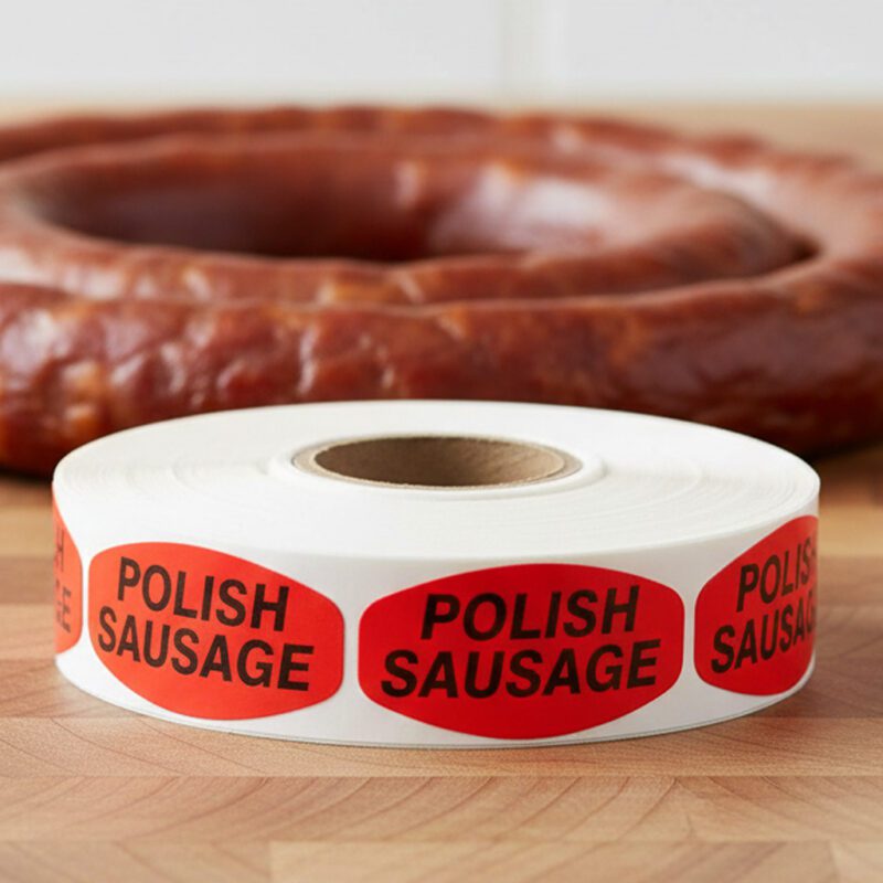540078-Polish-Sausage-Label polish sausage sticker on a red label with black text