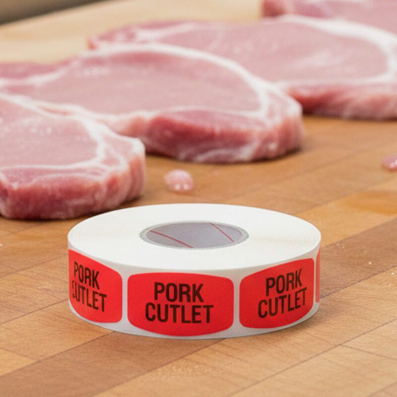 540082-Pork-Cutlets-Label pork cutlet sticker on a red label with black text