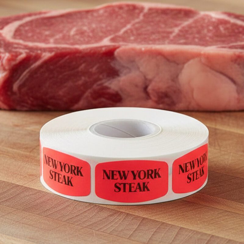 540217-New-York-Steak-Label new york steak sticker on a red label with black text