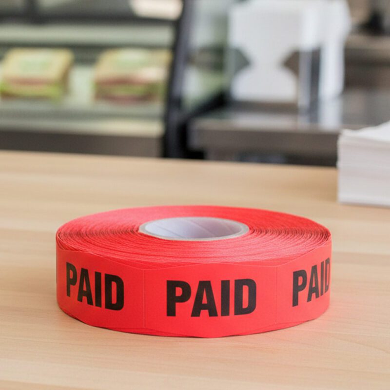 540288-Paid-Label-Stickers paid sticker on a red label with black text