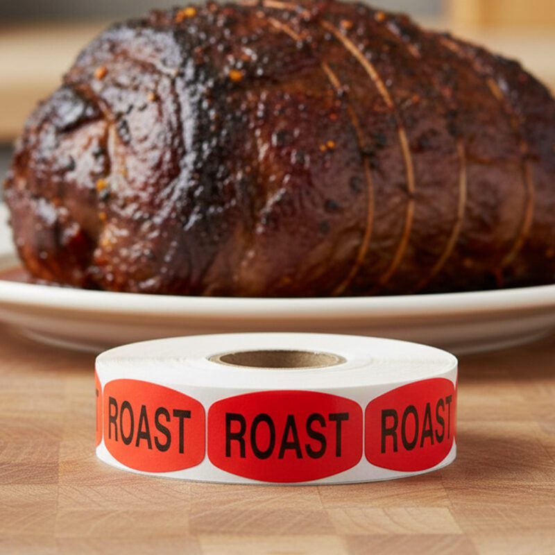 540318-Roast-Label roast sticker on a red label with black text