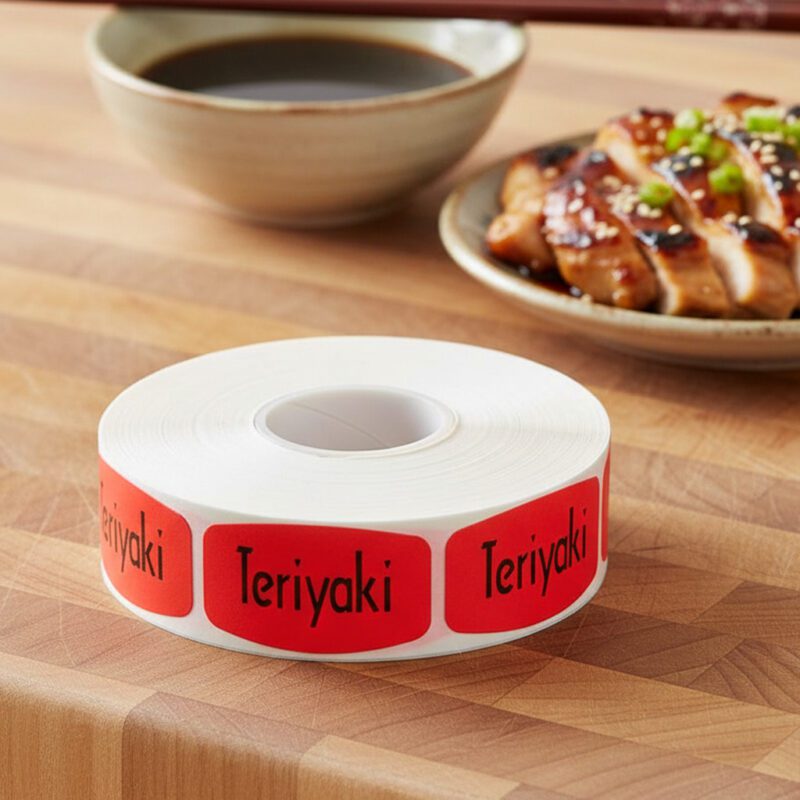 540356-Teriyaki-Sticker,-Meat-ID-Label teriyaki sticker on a red label with black text