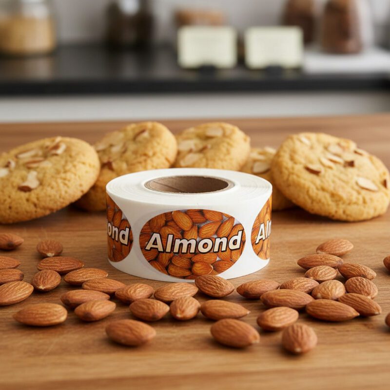 560049-Almond-Label almond sticker on roll of labels