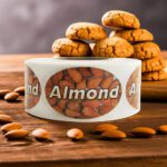 almond sticker on roll of labels with almonds around the roll