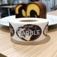marble cake sticker with marble cake pictured on label