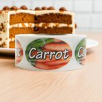 carrot cake label showing a carrot on sticker