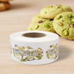 pistachio sticker on a roll of labels