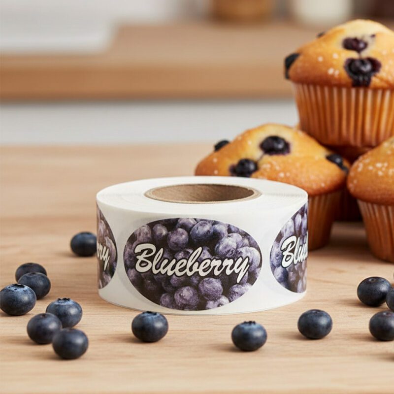 568009-Blueberry-Label4 blueberry label showing blueberries on an oval sticker