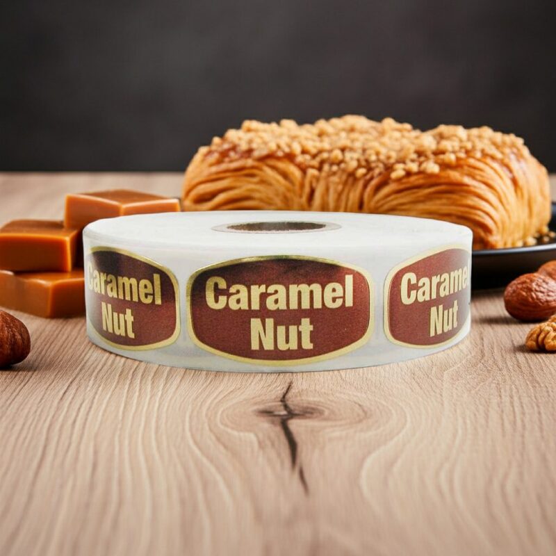 568016-Caramel-Nut-Label-Bakery-Flavor-Stickers2 caramel nut gold foil sticker