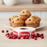 cranberry sticker on a roll of labels