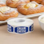 cream cheese label with blue background and white print