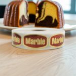 marble sticker next to a marble cake