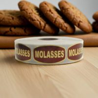 molasses sticker on a gold foil label