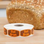 oat bran label on a brown sticker with orange print