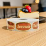 cheesecake sticker on gold foil label