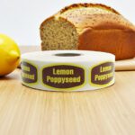 lemon poppyseed sticker with brown background and yellow text