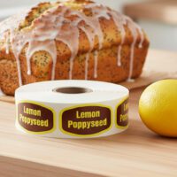 lemon poppyseed label next to lemon poppyseed bread