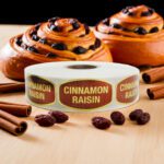 cinnamon raisin sticker in front of cinnamon raisin rolls