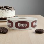oreo sticker with a brown background and white text