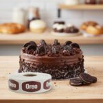 oreo sticker next to oreo cake