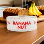 banana nut label rectangle sticker with white background and red text