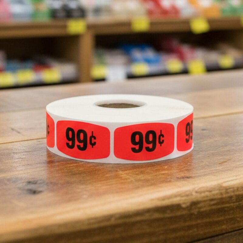 570007-99-cents-Pricing-Label-dayglo 99 cents sticker on a red label with black print