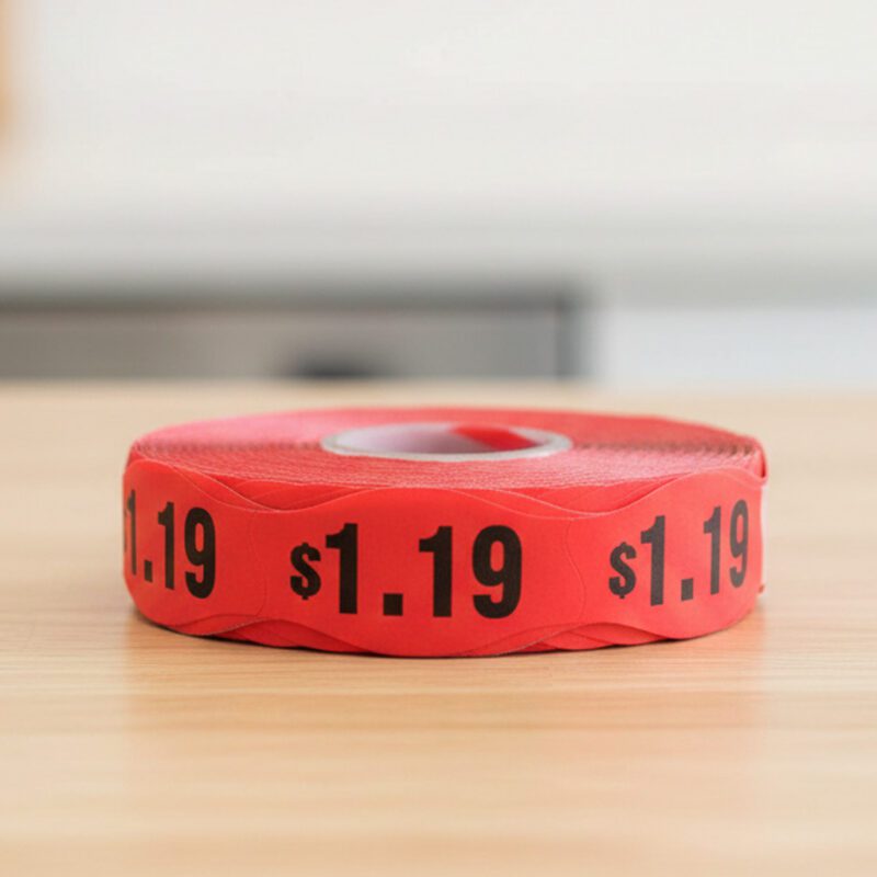 570009-$1 $1.19 sticker on a red label with black print