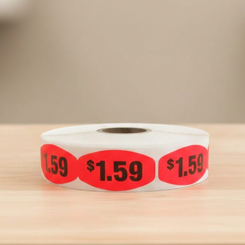 570012-$1 One dollar and 59 cents sticker on a red label with black print