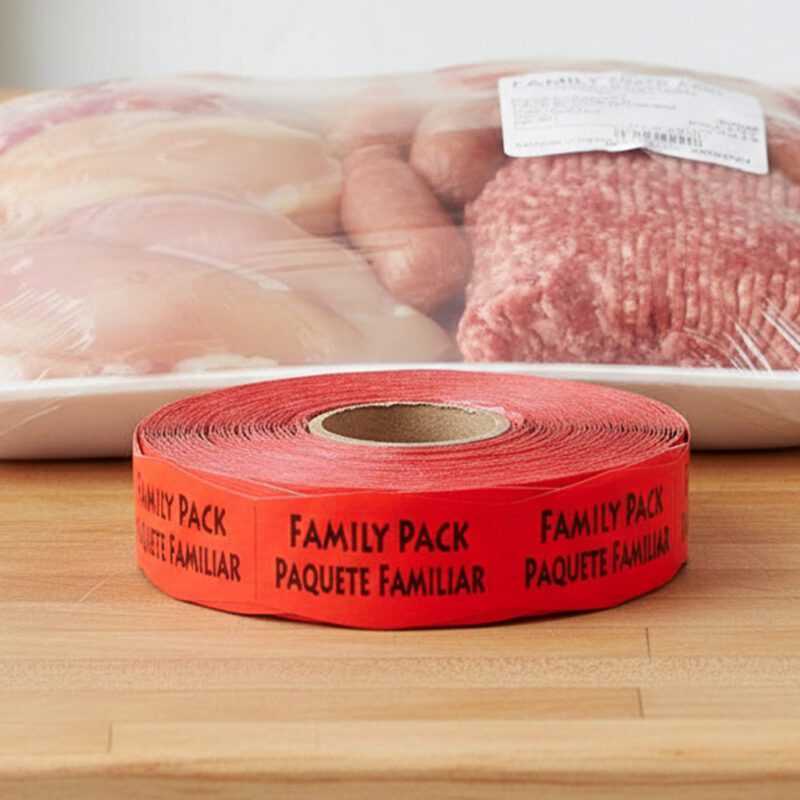 570036-Family-Pack-Paquete-Familiar-Label family pack spanish and english label sticker on a red label with black print