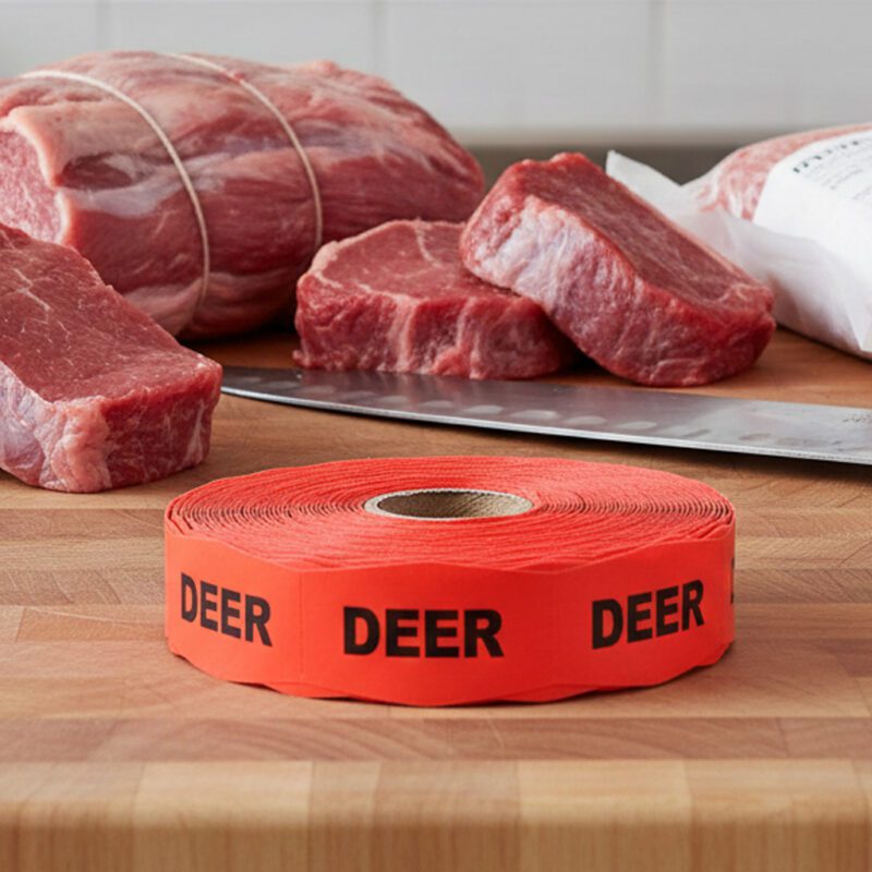 590516-Deer-Label deer sticker on a red label with black print