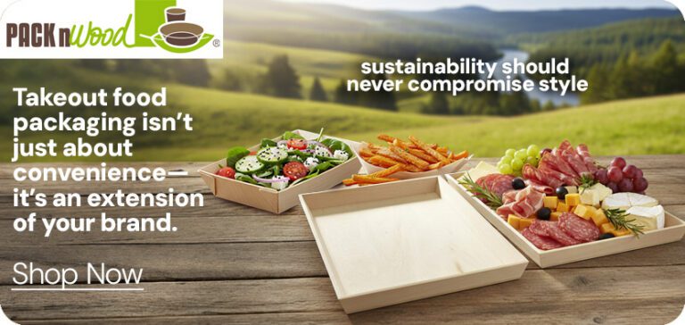 Packnwood Takeout Containers wood trays that are compostable for takeout food packaging